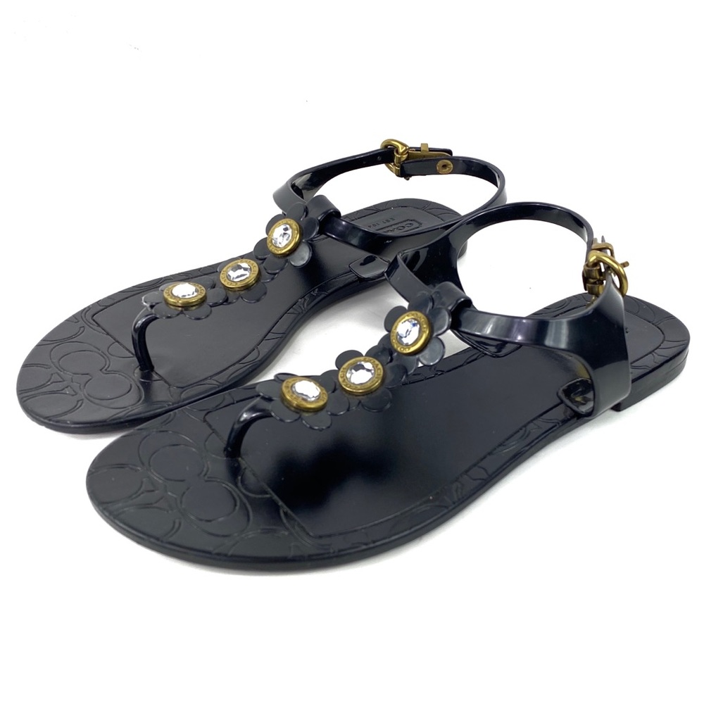Coach Black Rubber Sandals Flats Flowers Size 7